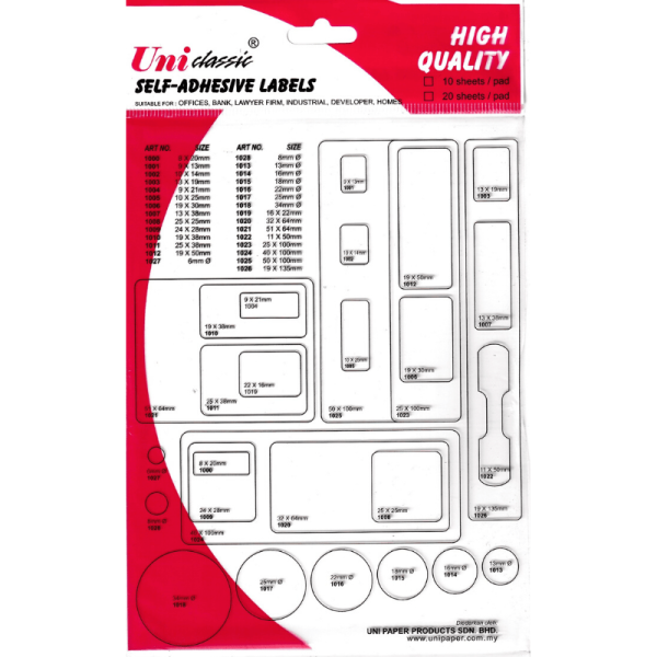 Uni Classic 1010 White Self-Adhesive Labels Sticker WS-19x38 - Image 2