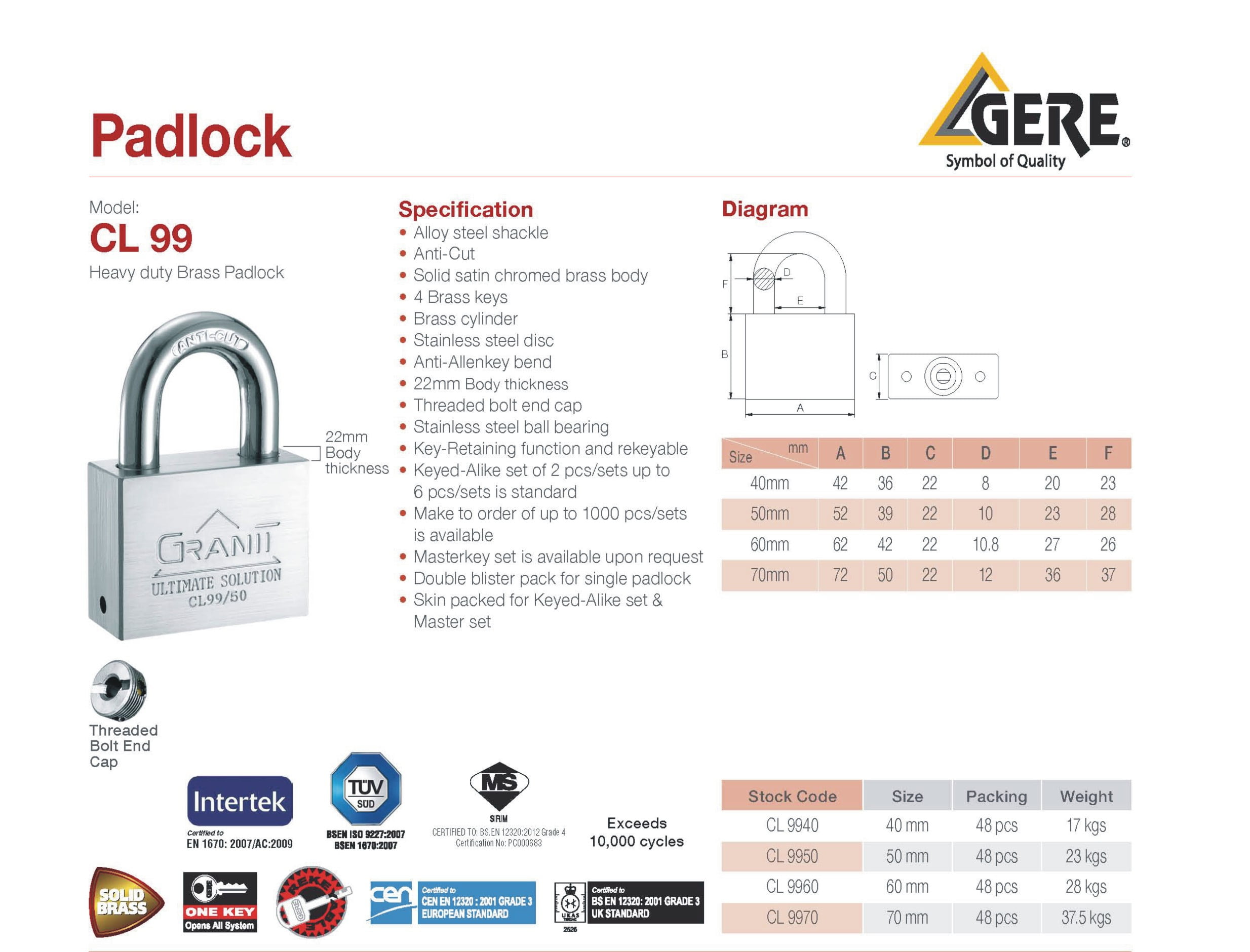 GERE GRANIT CL99502M Padlock - Image 2