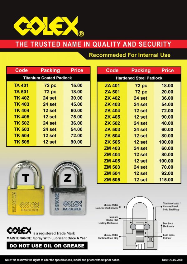 COLEX TK502 Titanium Coated Padlock - Image 2