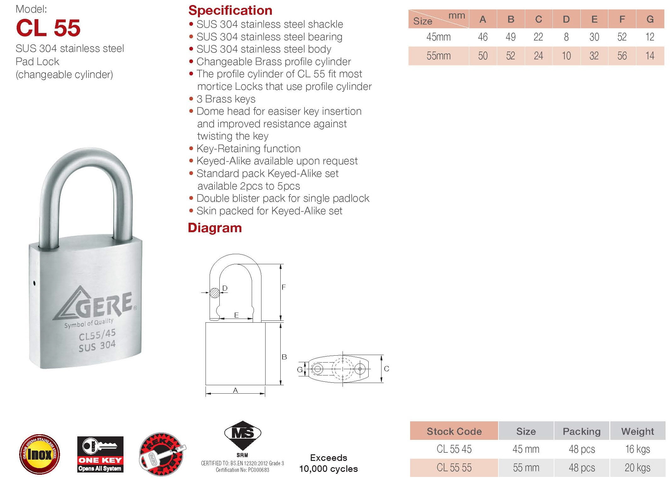 GERE GRANIT CL55454KA Padlock