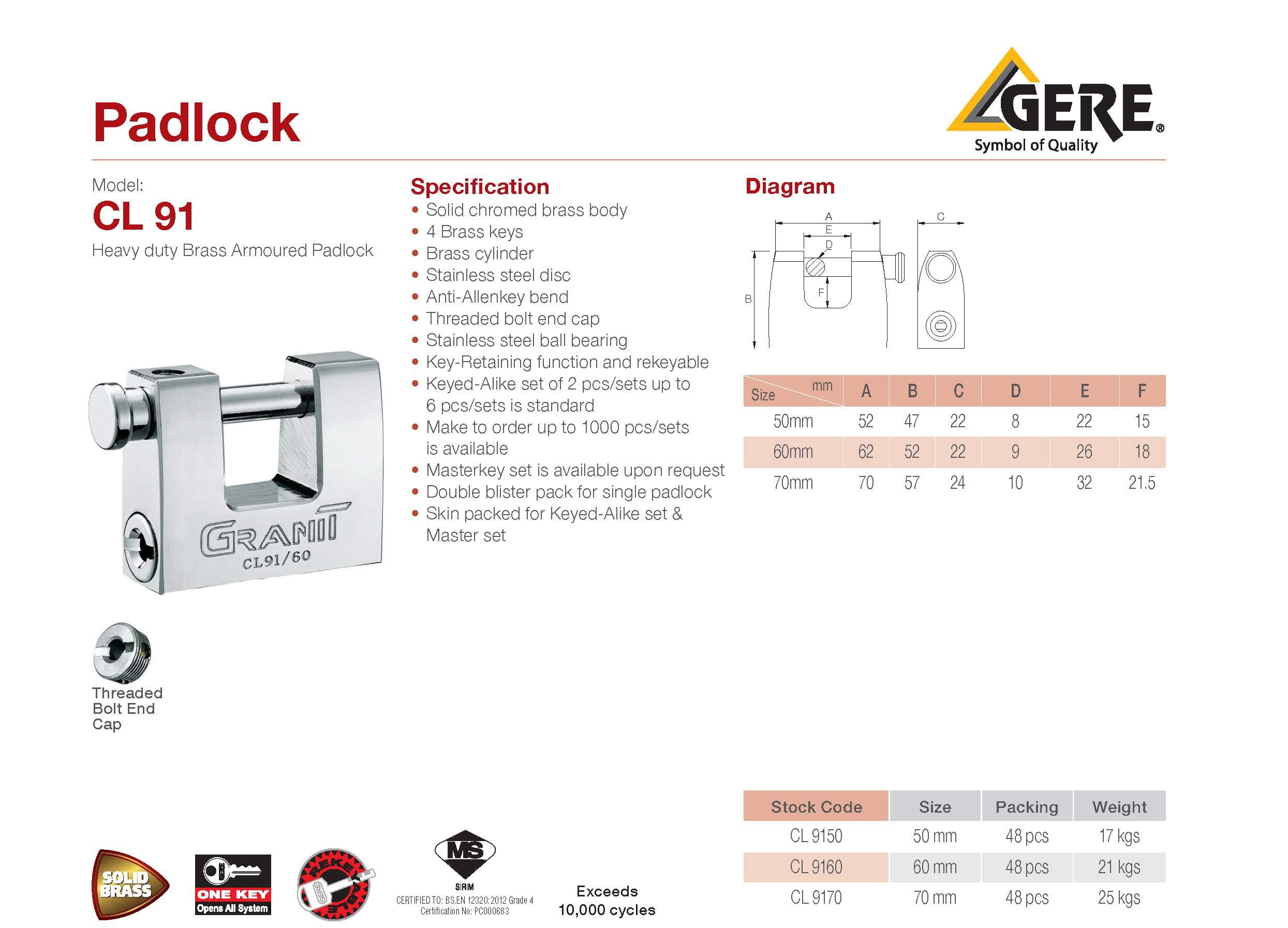 GERE GRANIT CL91504MK Armoured Padlock - Image 2