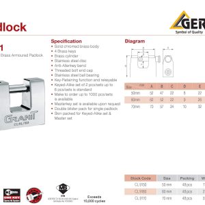 GERE GRANIT CL91606MK Armoured Padlock - Image 2