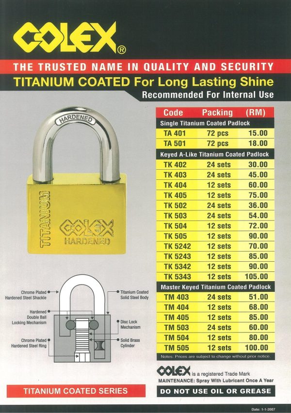 COLEX TK505 Titanium Coated Padlock