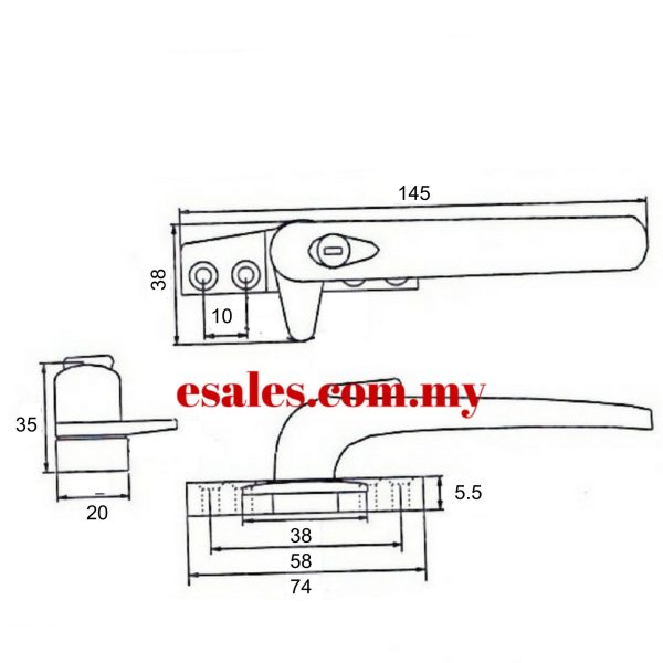 Kenwa 426 with Key, Left, Silver Casement Handle Window Handle - Image 2