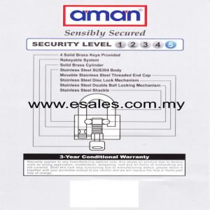 AMAN S50 PADLOCK 304-5002 360º SECURITY ANTI ALLEN KEY PADLOCK - Image 5