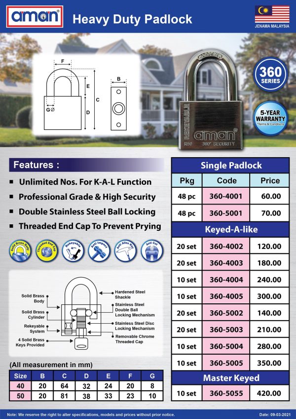 AMAN R50 PADLOCK 360-5004 360º SECURITY