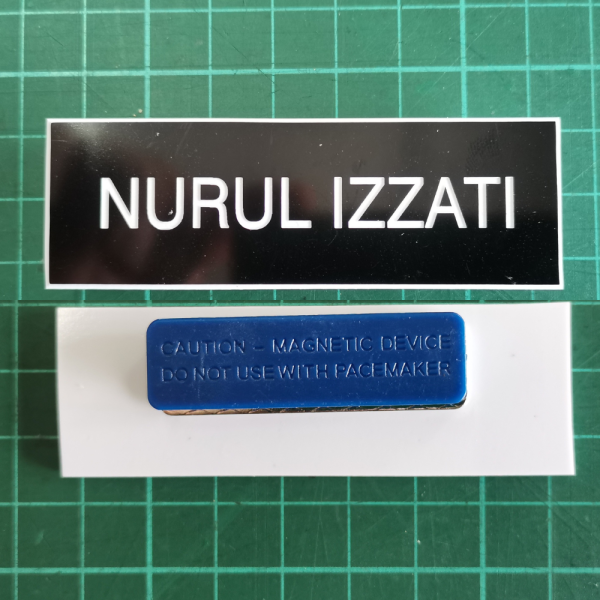 Name Tag 2576NT-BK-WE, Magnetic Device, Engraving Name Tag Black Surface White Base