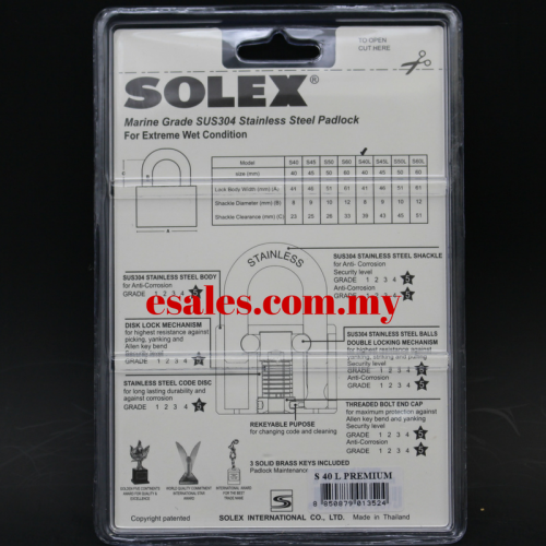 SOLEX S40L Marine Grade SUS304 Stainless Steel Padlock - Image 2