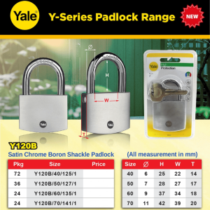 Yale Y120B/50/127/1 High Protection Satin Chrome Boron Shackle Padlock