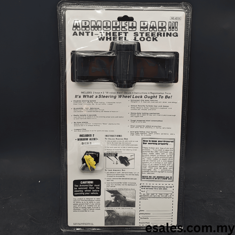ARMORED BAR 6003 ANTI-THEFT STEERING WHEEL LOCK S8003-2 - Image 3